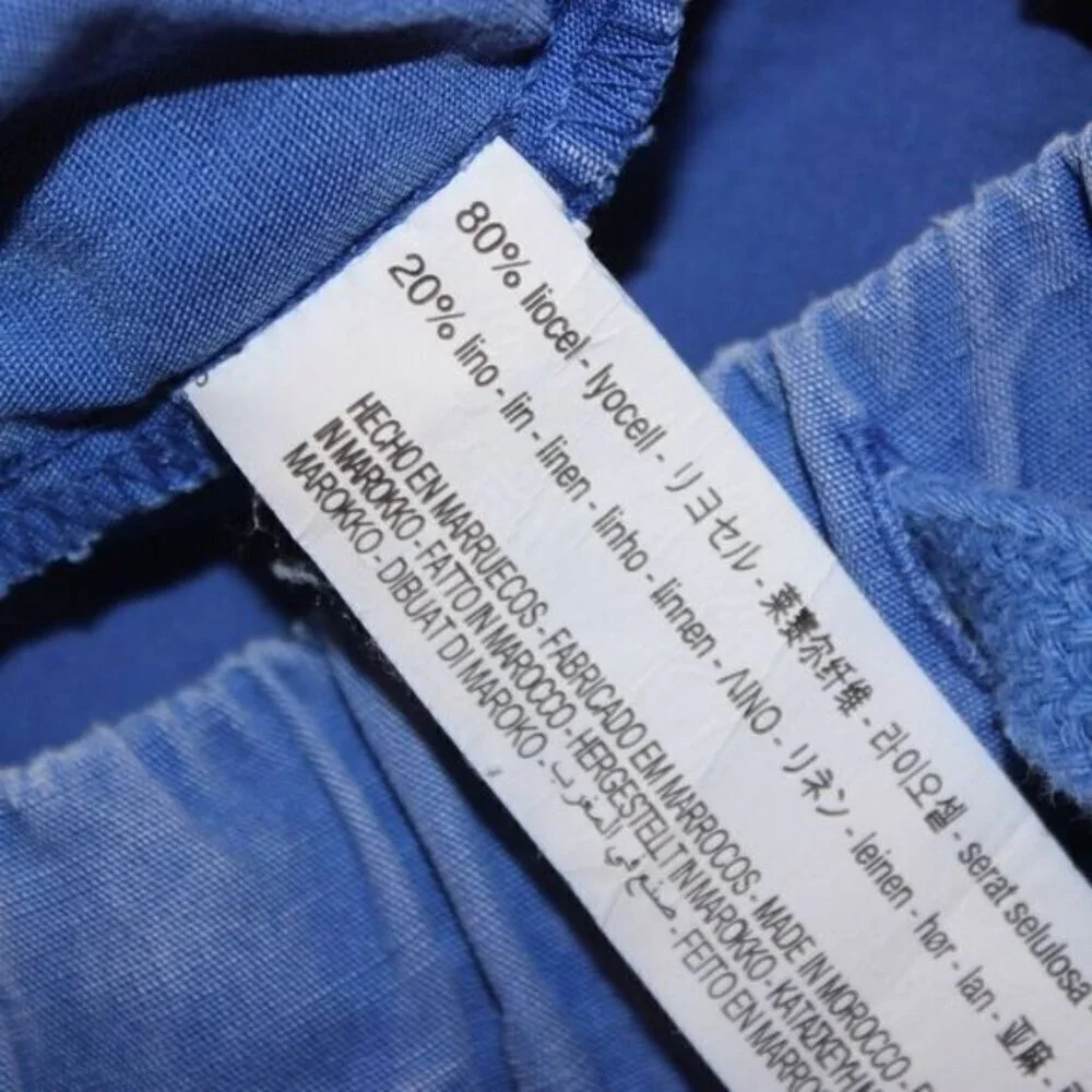Zara Blue Linen high waisted Joggers Pants Women Size Small